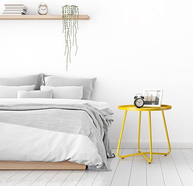 danpinera Outdoor Side Tables, Weather Resistant Steel Patio Side Table, Small Round Outdoor End Table Metal Side Table for Patio Yard Balcony Garden Bedside Yellow