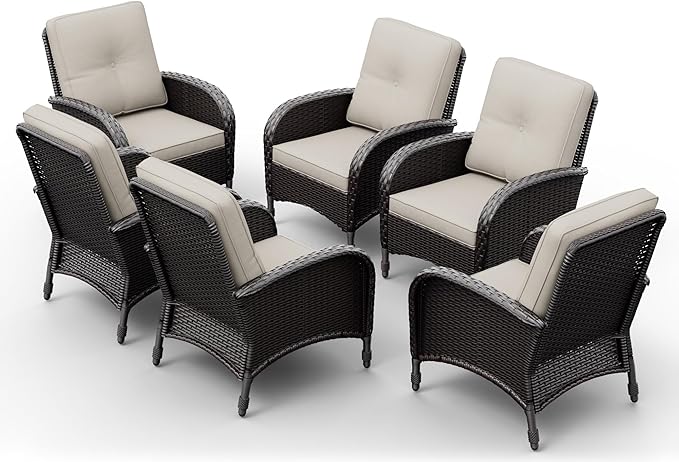 Joyside Wicker Patio Chairs, 6 Piece Rattan Outdoor Furniture with Thickened Cushions, High Back, Deep Seating - Photo 8