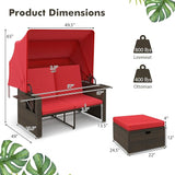 RELAX4LIFE Wicker Outdoor Daybed with Canopy - Rattan Loveseat Sofa Set w/Storage Ottomans, Adjustable Back - Photo 3