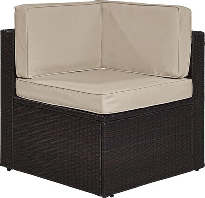 Crosley Furniture Palm Harbor Corner Outdoor Sectional Chair, Wicker Patio Chairs for Porch, Deck, Backyard, Brown with Sand Cushions