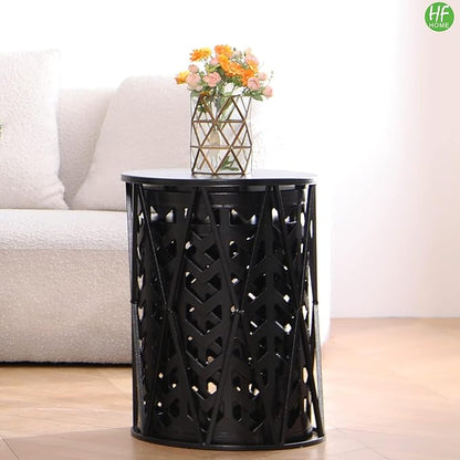 Nesting Round Metal Indoor Coffee End Tables, Set of 3 Modern Farmhouse Nightstands Decor Sofa Side Tables Plant Stand for Living Room Balcony Home Garden Stool Patio Outdoor- Black