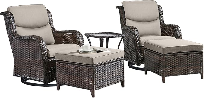 Rilyson Wicker Patio Furniture Set - 5 Piece Rattan Outdoor Sectional Conversation Sets with 2 Swivel Rocking Chairs - Photo 2