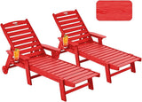 Chaise Lounge Chair Outdoor with Wheels, Oversize Patio Lounge Chairs with Wood Texture - Photo 1