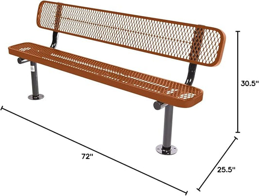 COATEDOUTDOORFURNITURE Heavy-Duty Outdoor Bench Thermoplastic Coated, Expanded Metal, Commercial-Grade Seating, Made in America (Surface with Back, 6 Ft, Textured Copper)
