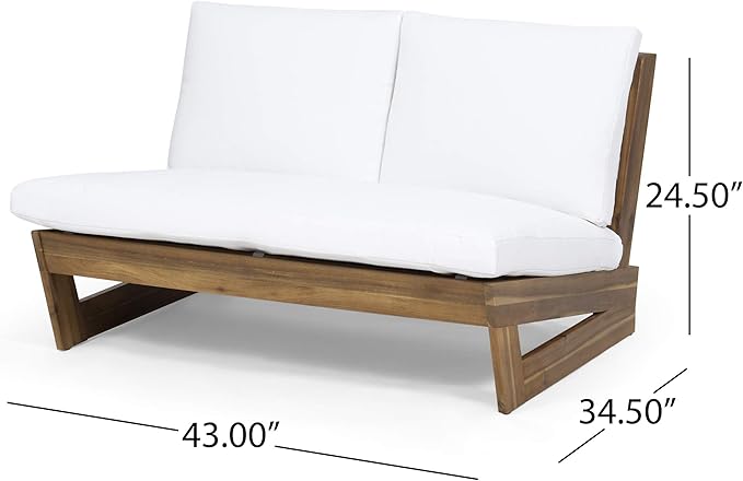 Great Deal Furniture Kaitlyn Outdoor Acacia Wood Loveseat with Cushions, Teak and White - Photo 2