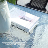 DIMAR GARDEN 32" Outdoor Coffee Table with Umbrella Hole, Patio Square Side Bistro Table with Glass Top, Black - Photo 5