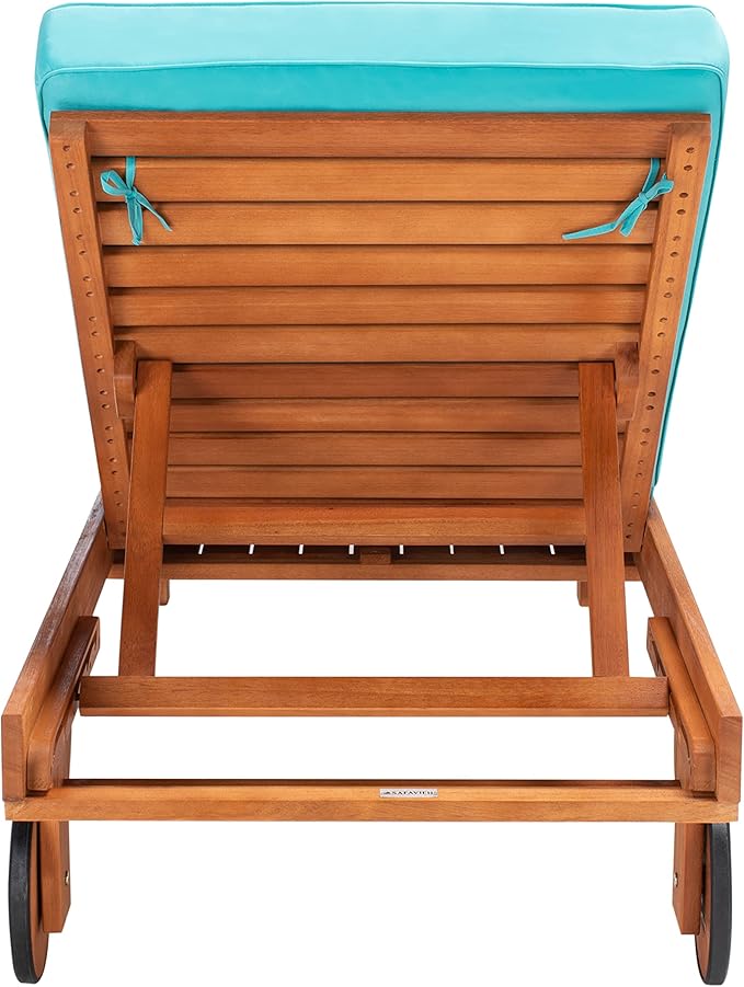 SAFAVIEH Outdoor Collection Newport Natural/ Aqua Cushion Built-in Side Table Adjustable Chaise Lounge Chair - Photo 4