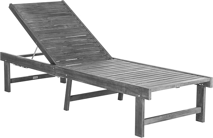 SAFAVIEH Outdoor Collection Inglewood Ash Grey Solid Wood/Beige Cushion Adjustable Chaise Lounge Chair (PAT6723D) - Photo 5