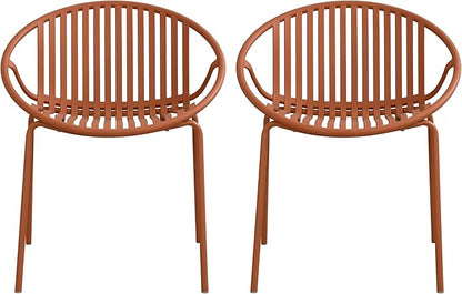 Christopher Knight Home Set of 2 Tita Modern Patio Outdoor Dining Chairs, Stacking Chair, Outside Dinner,Garden/Balcony/Poolside Stackable Accent Chairs,Metal Legs,Plastic Cutout Backrest,Burnt Orange
