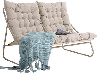 Patio Loveseat, Outdoor Double Chair, Oversized Padded Comfy Outdoor Loveseat, 2 Seater Couch with Cushion, All-Weather Patio Conversation Furniture for Porch Balcony Poolside, Champagne