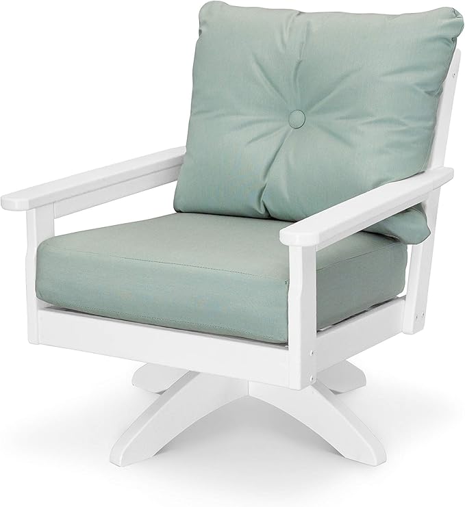 POLYWOOD® Vineyard Deep Seating Swivel Chair in White/Spa - Photo 1