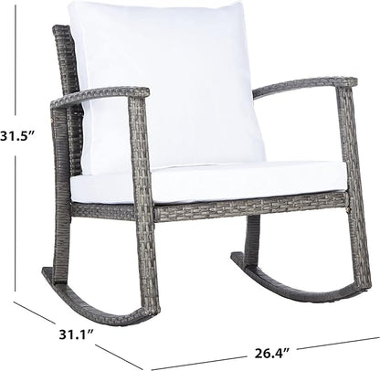 SAFAVIEH Outdoor Collection Daire Woven Grey Brown/White Cushion Rocking Chair for Patio Porch Backyard Sunroom