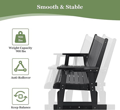 HIPS Patio Glider with Cup Holders, All-Weather Resistant, High Backrest and Deep Contoured Seat, Heavy Duty 900 LB (3 Seat - Carbon Black)