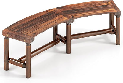Tangkula Patio Curved Bench Set of 4, Solid Wood Fire Pit Bench for 2-3 People, Outdoor Backless Loveseat for Backyard, Garden, Poolside, 800 LBS Max Load (Rustic Brown)