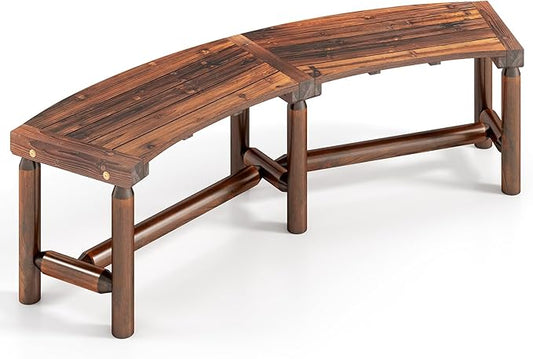 Tangkula Patio Curved Bench, Solid Wood Fire Pit Bench for 2-3 People, Outdoor Backless Loveseat for Backyard, Garden, Poolside, 800 LBS Max Load (1, Rustic Brown)