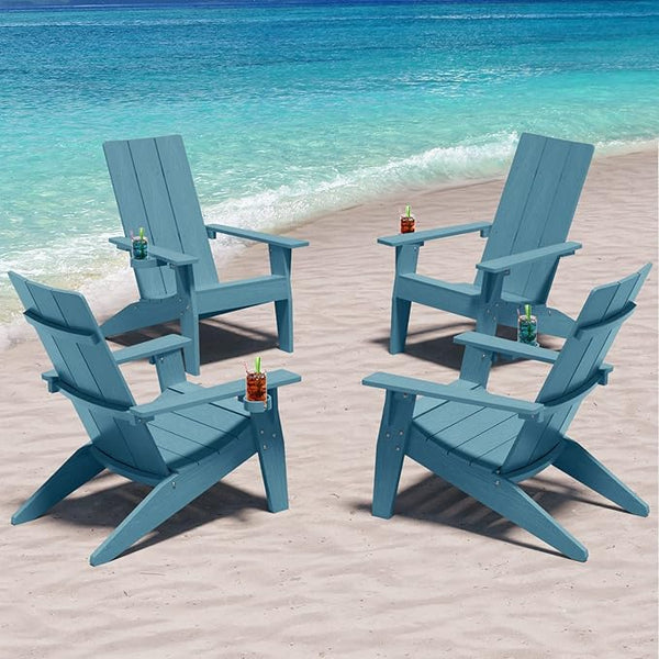 MXIMU Modern Adirondack Chairs Set of 4 Weather Resistant with Cup Holder Oversize Plastic Fire Pit Chairs Plastic - Photo 1