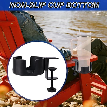 BOXOB Cup Holder for Chair Compatible with Adirondack, Adjustable Outdoor Drink Holder Attachment Sturdy & Durable Non-Spill & Non-Slip Cup Clamp for Outdoor Lawn Camp Lounge Chair Table
