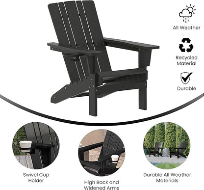 Flash Furniture Halifax Adirondack Chairs with Cup Holders, Weather Resistant Poly Resin Adirondack Chairs, Set of 2, Black
