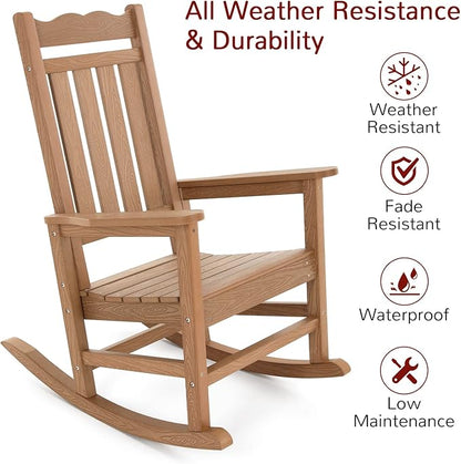 Stoog Oversized Outdoor Rocking Chair, Porch Rocker with 400 lbs Weight Capacity, Weather Resistant, for Backyard, Lawn, Patio, Fire Pit, Garden and Indoor, Teak