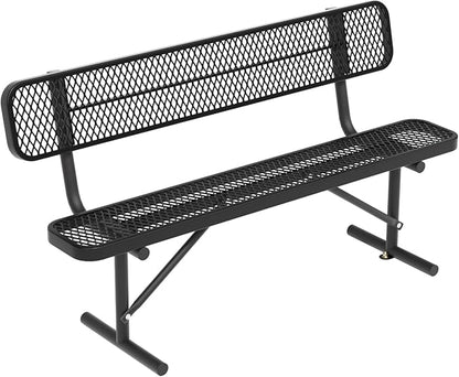 6 FT Heavy Duty Park Bench, Outdoor Metal Black Bench with Back-Commercial Steel Benches for Outside, 2-4 Person Seat-Garden Benches with Portable Frame for Outdoors