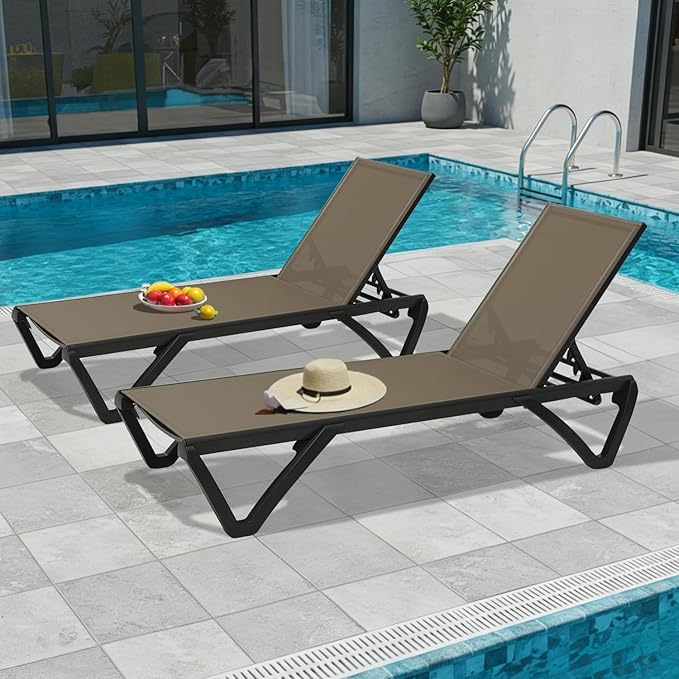 Domi Pool Lounge Chairs Set of 2, Aluminum Chaise Lounge Outdoor - Photo 1