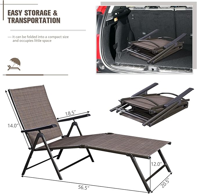 S AFSTAR Patio Chaise Lounges, Outdoor Reclining Lounge Chairs with Adjustable Backrest & Heavy Duty Steel Frame, Recliner Chair for Poolside Lawn Backyard (2)