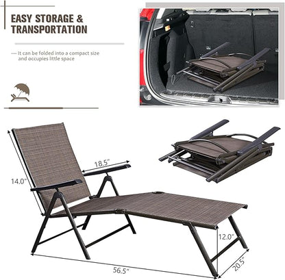 S AFSTAR Patio Chaise Lounges, Outdoor Reclining Lounge Chairs with Adjustable Backrest & Heavy Duty Steel Frame, Recliner Chair for Poolside Lawn Backyard (2)
