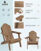 LUE BONA HDPE Folding Adirondack Chairs Set of 4 - Weather Resistant Rustic Wood-Grain Seating with Cup Holder for Cabin - Photo 5