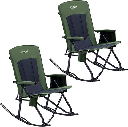 PORTAL Oversized Folding Rocking Camping Chair Portable Outdoor Rocker with High Back Hard Armrests Carry Bag, Supports 400 lbs