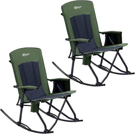 PORTAL Oversized Folding Rocking Camping Chair Portable Outdoor Rocker with High Back Hard Armrests Carry Bag, Supports 400 lbs