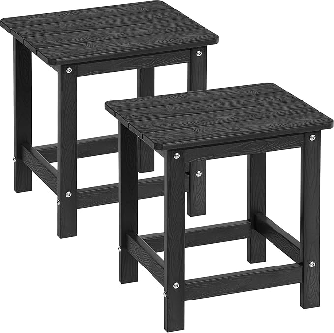 ONBRILL Outdoor Side Table Set of 2, Adirondack Small End Table, Indoor & Outdoor Use, HDPS Weather Resistant/Easy Maintenance for Patio, Pool, Deck, Porch, Garden, Shower, Outside- (2, Black)