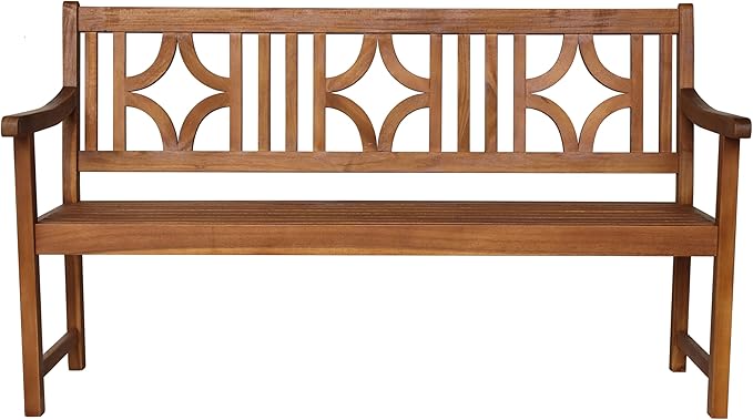 JONATHAN Y BNH100A Sloane 59.1" 3-Seat Ogee Diamond-Back 600-Lbs Support Acacia Wood Outdoor Garden Patio Bench for Garden, Lawn, Backyard, Pool, Deck, Beach, Firepit, Teak