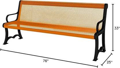 COATEDOUTDOORFURNITURE Coated Outdoor Furniture Heavy-Duty Outdoor Bench Thermoplastic Coated, Expanded Metal, Commercial-Grade Garden Bench, Made in America (Portable with Back, 4 Ft, Orange)