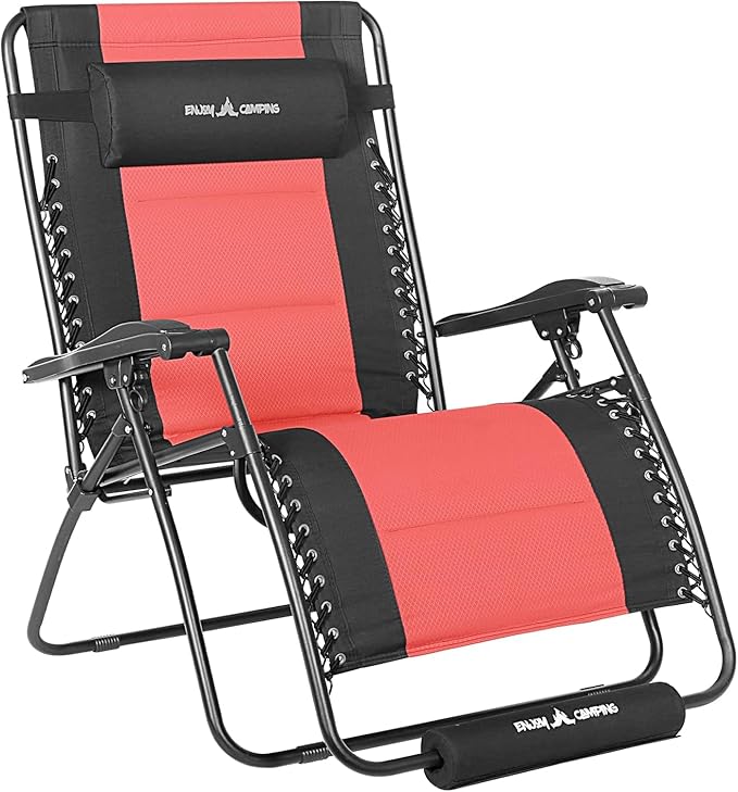 Amopatio XXL Oversized Zero Gravity Chair, 33" Width Padded Lounge Chairs for Outside, Folding Reclining Anti Gravity Chair for Patio Pool Porch Deck Beach, Red