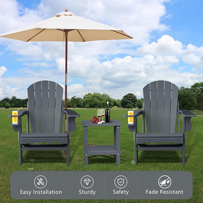 Folding Adirondack Chairs, Oversized HDPE Adirondack Chairs with Side Table and Cup Holder - Photo 5