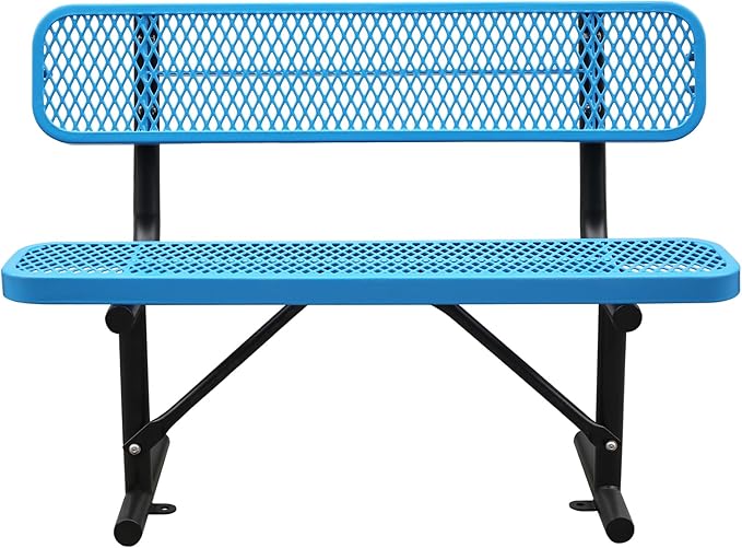 Heavy Duty Metal Park Bench for Outside, Outdoor Garden Benches with Backrest & Portable Frame, Expanded Metal Mesh Bench for Shopping Malls, Lawn, Park, Deck, Patio, Porch (Blue, 4FT/48INCH)