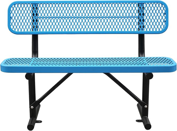 Heavy Duty Metal Park Bench for Outside, Outdoor Garden Benches with Backrest & Portable Frame, Expanded Metal Mesh Bench for Shopping Malls, Lawn, Park, Deck, Patio, Porch (Blue, 4FT/48INCH)