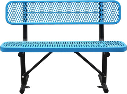 4FT/48INCH Heavy Duty Metal Park Bench for Outside, Outdoor Garden Benches with Backrest & Portable Frame, Expanded Metal Mesh Bench for Shopping Malls, Lawn, Park, Deck, Patio, Porch, Blue
