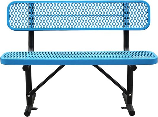4FT/48INCH Heavy Duty Metal Park Bench for Outside, Outdoor Garden Benches with Backrest & Portable Frame, Expanded Metal Mesh Bench for Shopping Malls, Lawn, Park, Deck, Patio, Porch, Blue