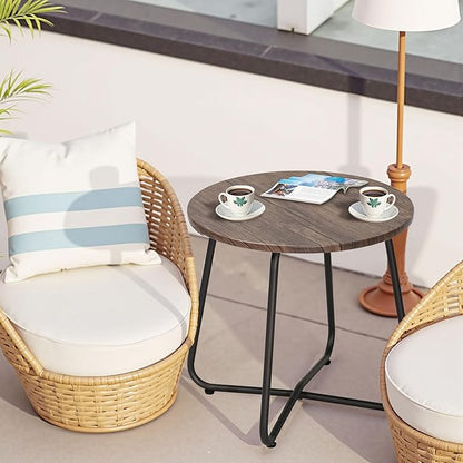 VECELO Outdoor Side Table,17.7 inch Small Round Patio Table,Waterproof Wood Table with Weather Resistant Steel Adjustable for Living Room Bedroom Garden Yard Balcony Porch Poolside