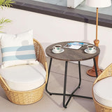 VECELO Patio Outdoor Table, Small Round Side Table Anti-Rust Metal Style, Coffee Drink Table for Garden Balcony, Yard - Photo 7