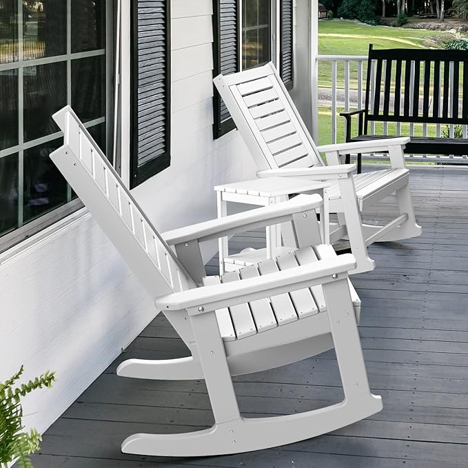 GREENVINES Outdoor Rocking Chair Set | 3-Piece | 2 Rocking Chairs with 1 Side Table | Porch Rocker | HDPE Plastic - Photo 6