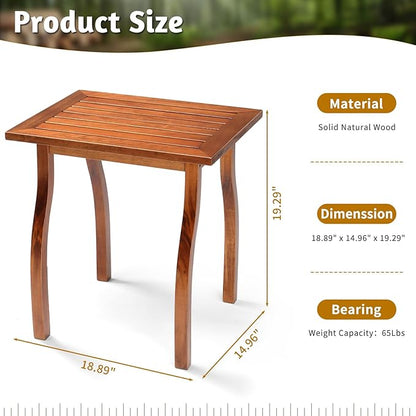 Outvita Outdoor Side Table, Acacia Wooden End Table Small Coffee Table for Patio Balcony Garden Living Room Bedroom Sturdy (Striped Tabletop- Curved Legs)