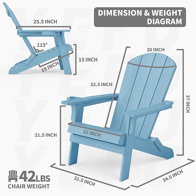 YEFU Adirondack Chair, Oversized Plastic Adirondack Chair Folding Outdoor Chairs with Cup Holder - Photo 8