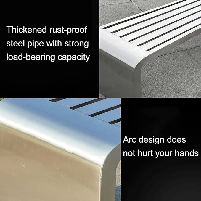 Metal Garden Bench, Outdoor Benches Weatherproof, Stainless Steel Frame, Patio Bench with Mounting Screws, Arc Corner Design(120x40x45cm (47x16x18in))