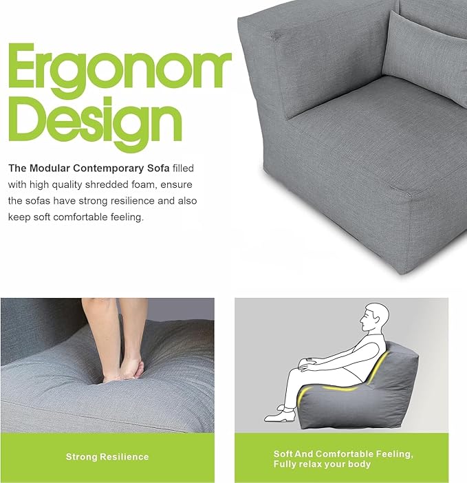 Dineli Modern Arm-Rest Chair Coner Chair Outdoor Furniture Comfy Patio Couch Sofa Outdoor Bean Bag Chair Creating a Unique Patio Garden Modular Contemporary Sofa Lazy Sofa for Outside - Dark Gray | Dark Gray, Comfy Patio Couch, Modular, Contemporary, L...