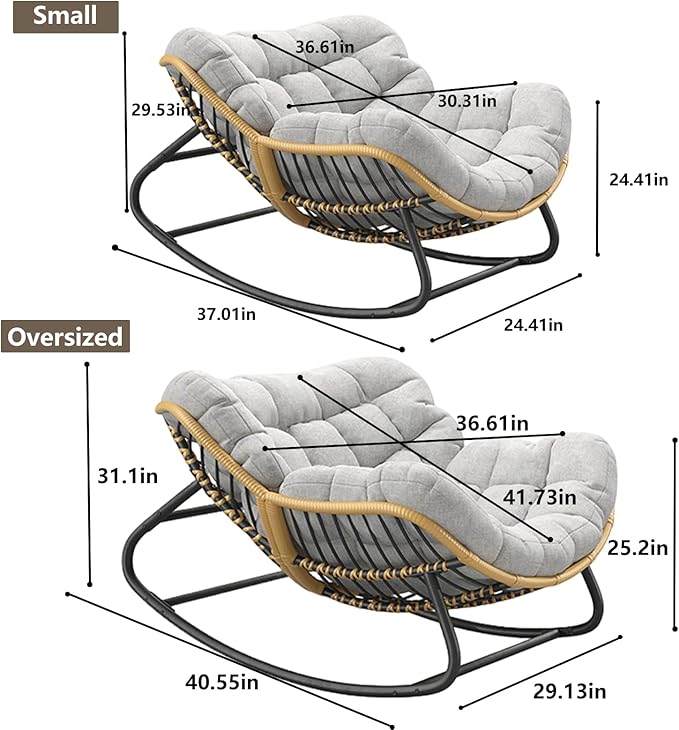 Oversized Rocking Chair, Outdoor/Indoor Patio Papasan Rocker with Thick Cushion - Photo 2