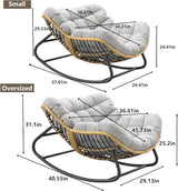 Oversized Rocking Chair, Outdoor/Indoor Patio Papasan Rocker with Thick Cushion - Photo 2