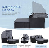 RELAX4LIFE Patio Outdoor Daybed with Canopy, Wicker Sunbed w/Cushions, 4 Pillows & 2 Retractable Side Trays - Photo 4