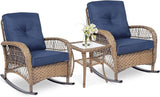 VIVIJASON 3-Piece Outdoor Conversation Bistro Set, Patio Wicker Rocking Chairs Rattan Furniture Sets w/ 2 Rattan Chairs - Photo 1
